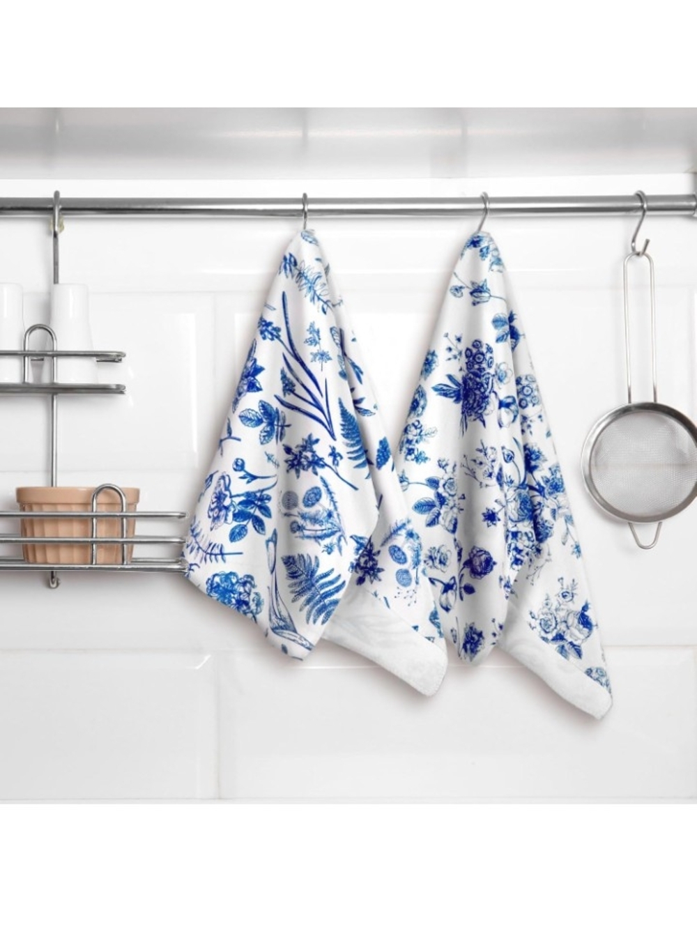 Blue Floral Hand Towels - Set of 2